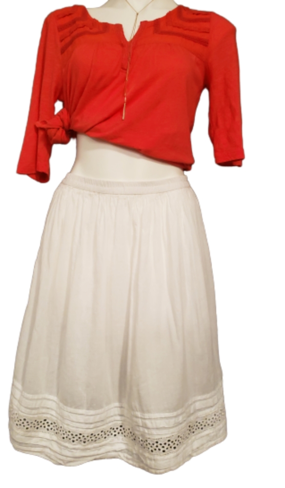 Jane Ashley boho white crinkle shirred midi skirt